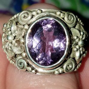 Artisan handcrafted handmade thick sterling flower amethyst ring! Never worn!